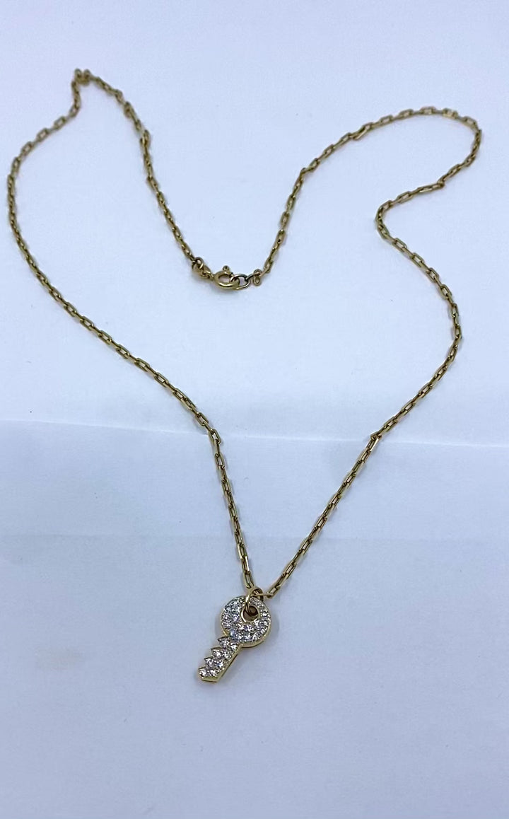 18k Diamond Key Pendant 14k Italian Gold Chain Necklace
