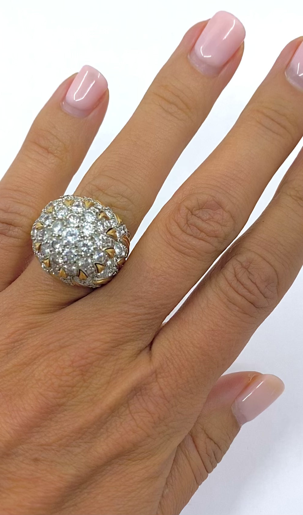 Vintage 14k Gold Diamond Cocktail Floral Dome Ring