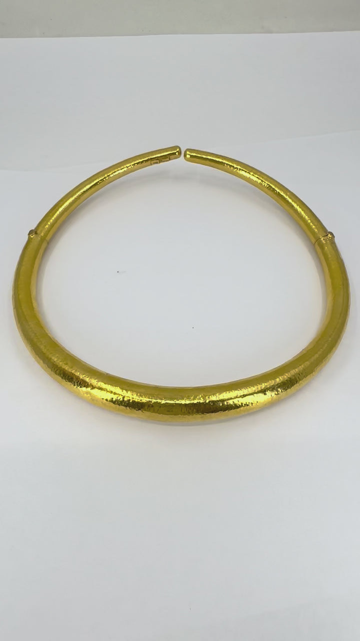 Vintage Greek 18k Hammered Gold Mechanical Collar Necklace