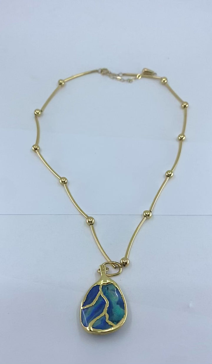 Opal Necklace 14k Gold Collar Necklace with Beads