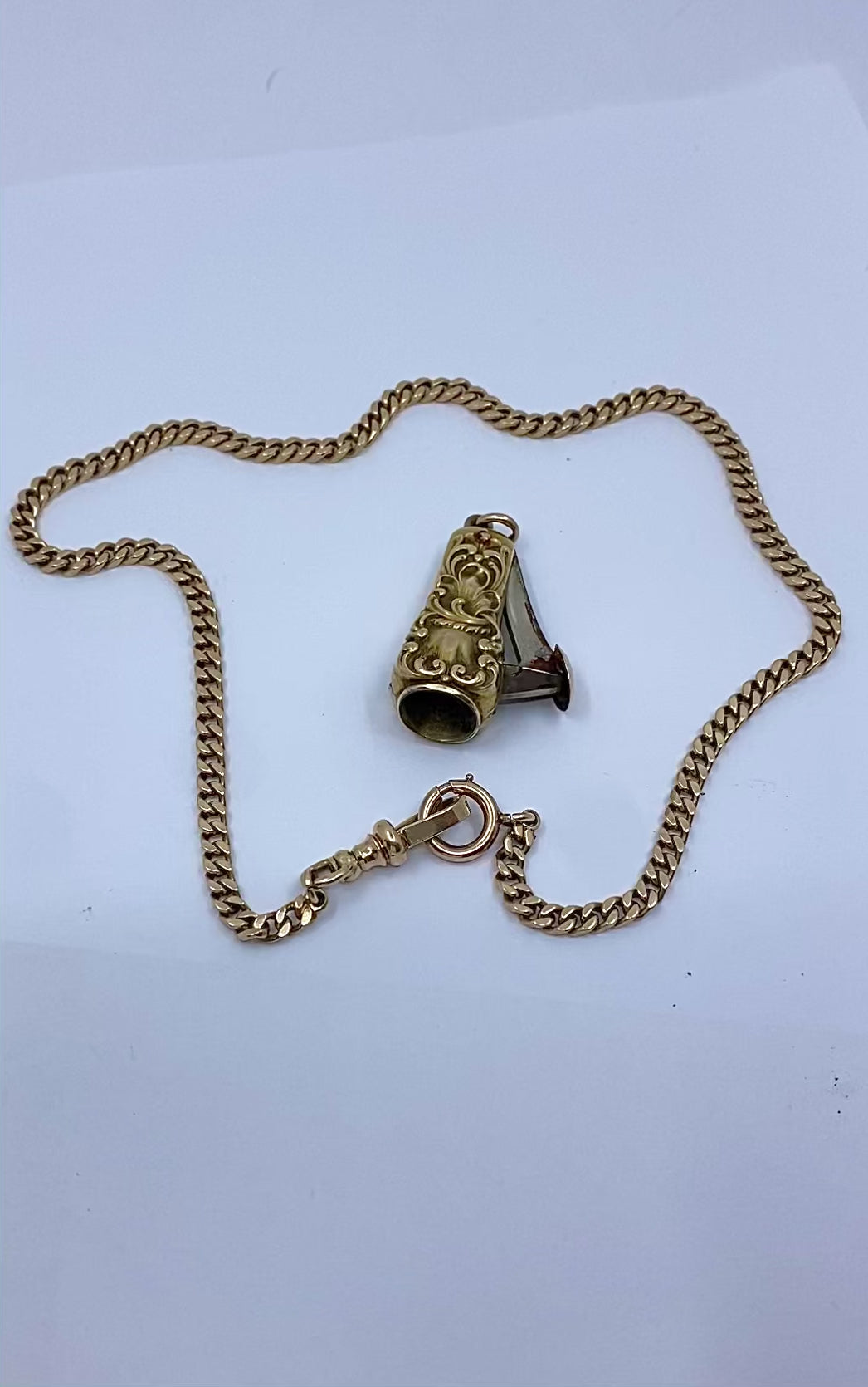Antique 10k Gold Cigar Cutter Pendant 10k Gold Watch Chain Necklace