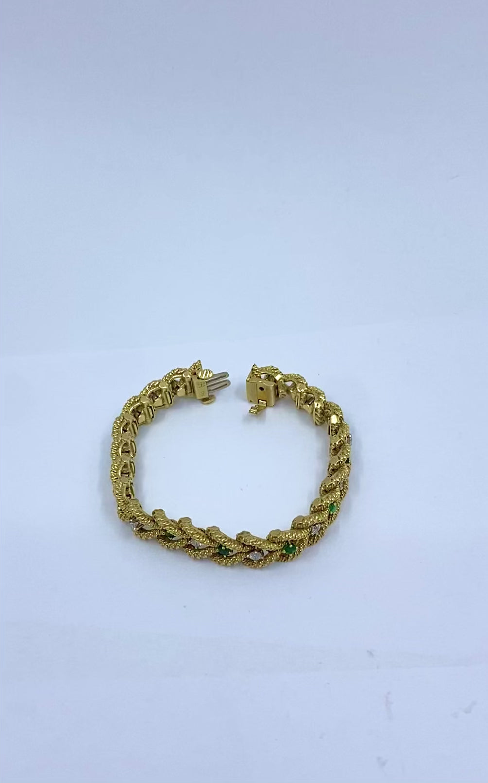 Hammerman Brothers 14k Gold Diamond Emerald Link Bracelet Vintage Estate