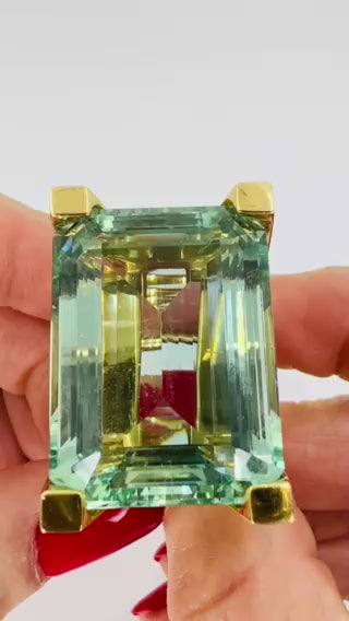 Vintage 18k Gold Aquamarine Ring 74-Carat French Jewelry Estate