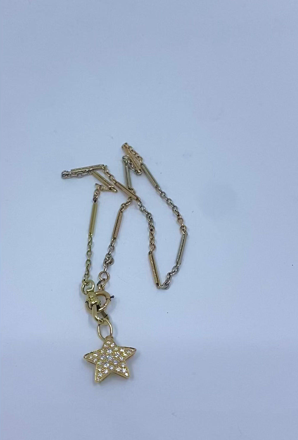 14k Gold Diamond Pavé Star Pendant on Antique Bar‑Link Chain