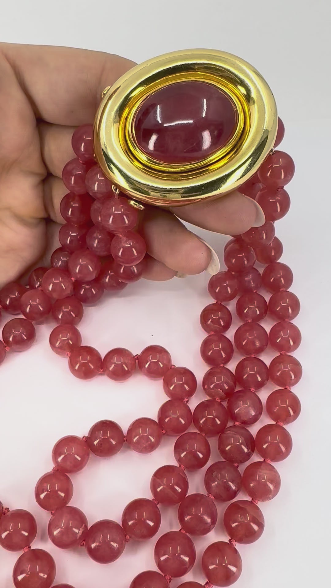 Vintage Paloma Picasso Tiffany & Co. 18k Gold Pink Rhodochrosite Beaded Necklace