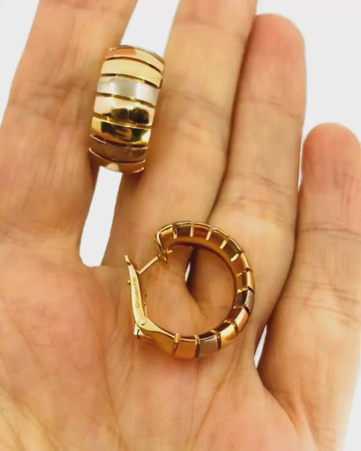 Cartier Hoop Earrings Tubogas Design 18k Tri-Color Gold