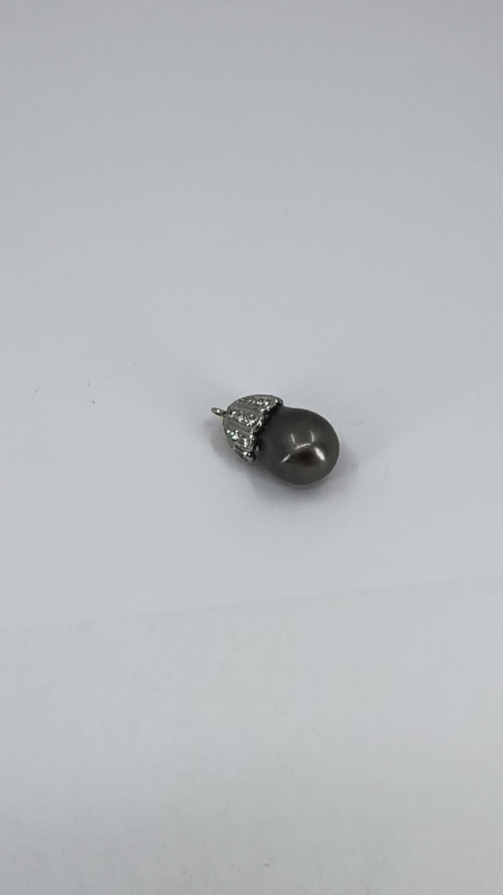14k White Gold Tahitian Pearl Diamond Necklace Enhancer Pendant