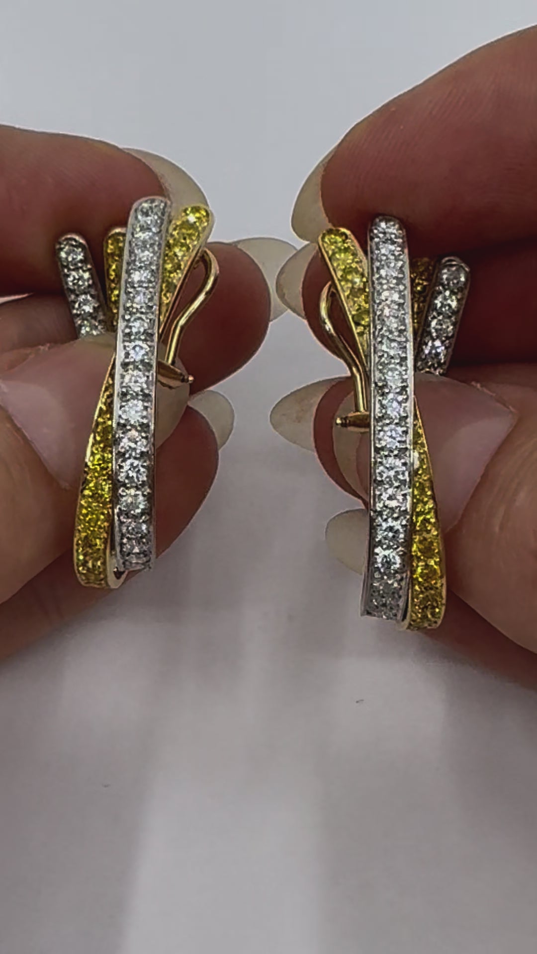 Graff 18k White & Yellow Gold Diamond Crossover Open Hoop Earrings