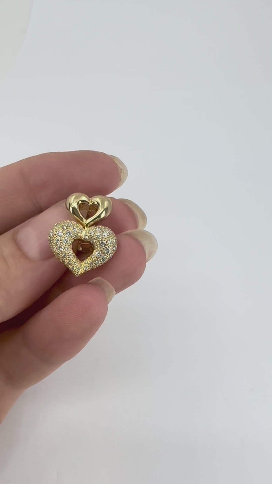 Vintage Van Cleef & Arpels 18k Gold Diamond Double Heart Earrings