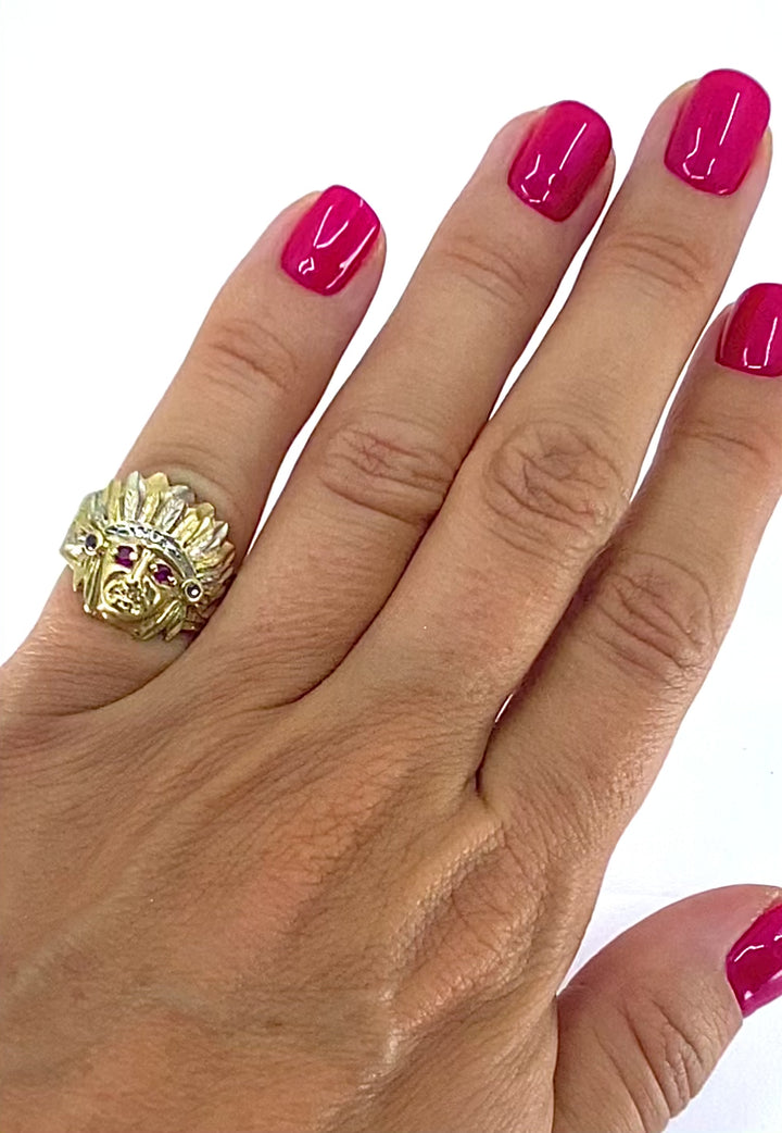 Vintage 10k Gold Native American Headdress Ring