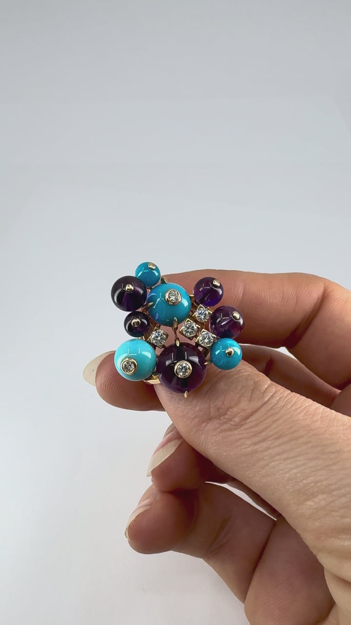 Cartier Délices de Goa 18k Rose Gold Diamond Turquoise Amethyst Ring