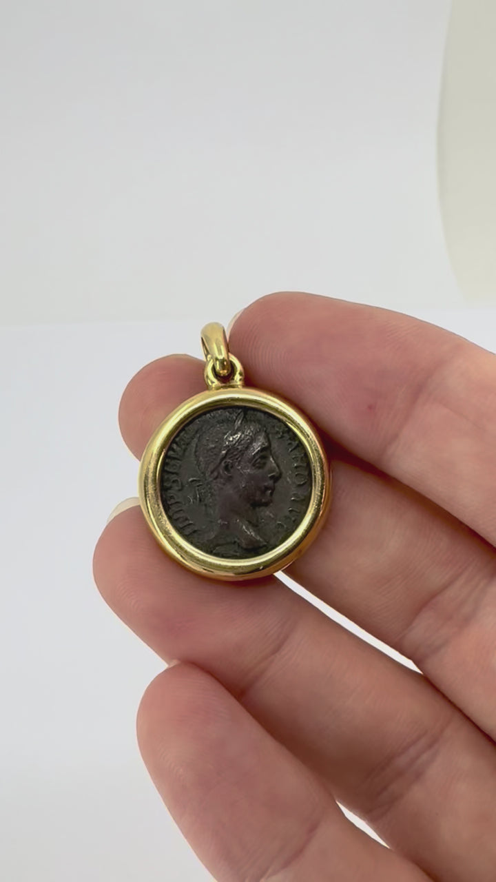 Vintage Bvlgari 18k Gold Ancient Coin Monete Bulgari Pendant