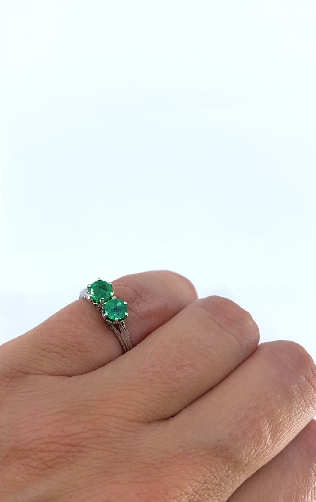 Vintage Platinum Toi et Moi Emerald Ring