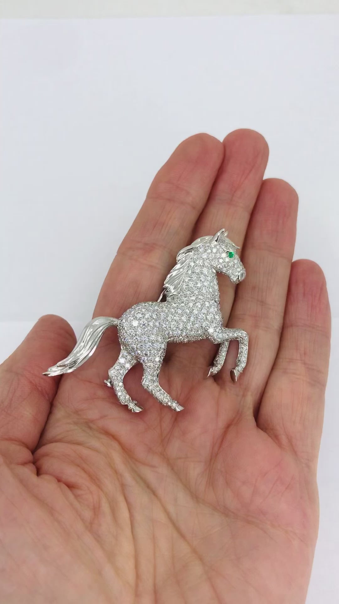 Vintage Cartier 18k Gold Diamond and Emerald Horse Brooch
