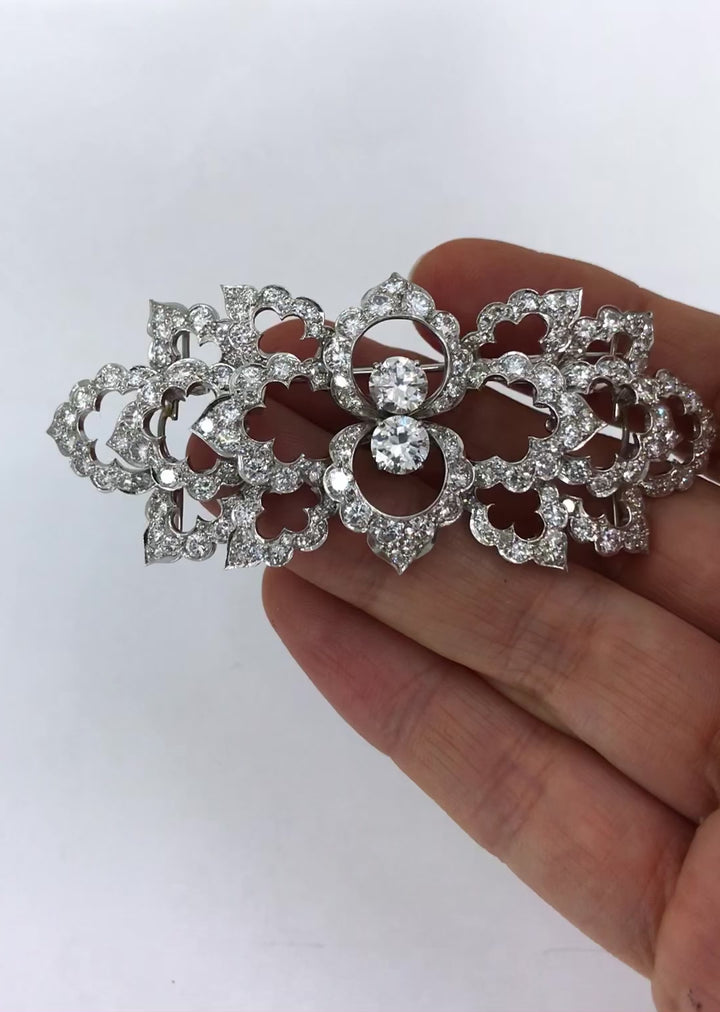 David Webb Diamond Platinum Brooch Floral Design