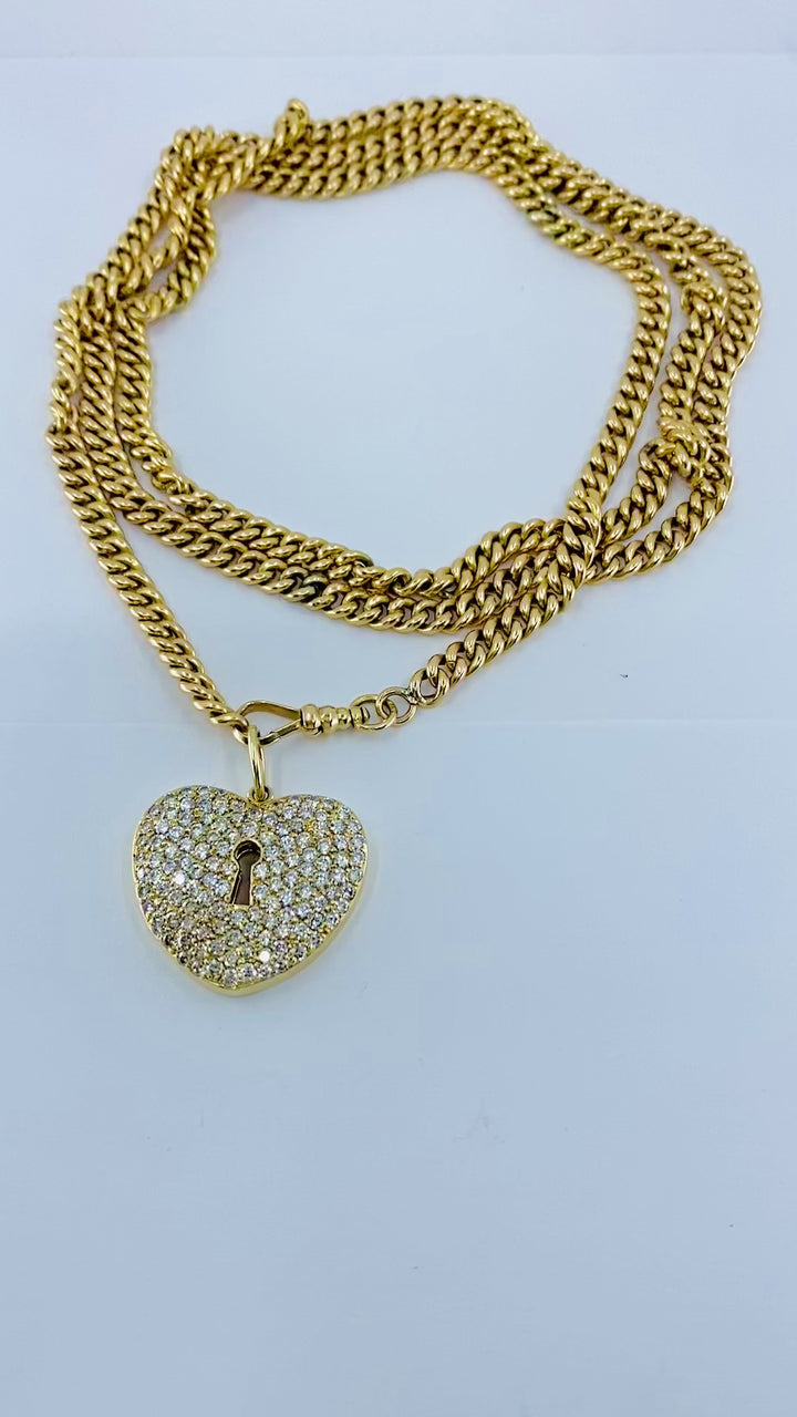 Vintage 14k Gold Diamond Heart Pendant & 10k Gold Chain Necklace