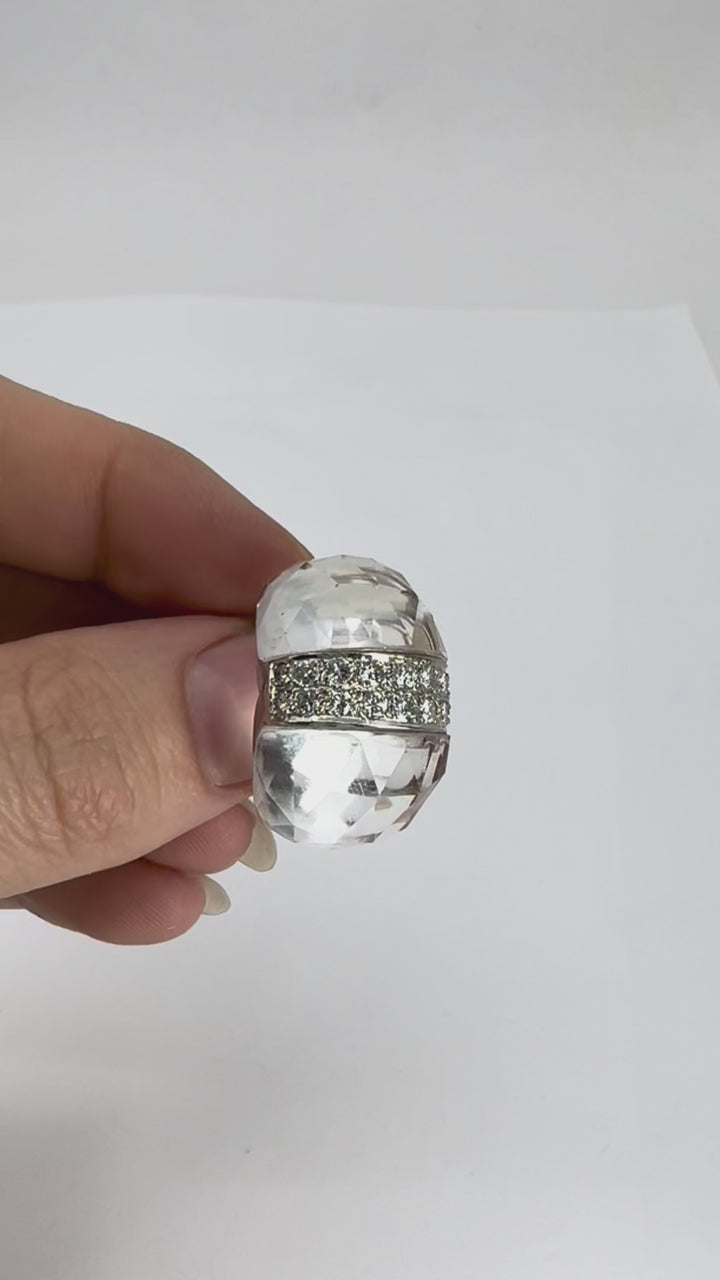Vintage Italian 18k White Gold Diamond Rock Crystal Cocktail Ring