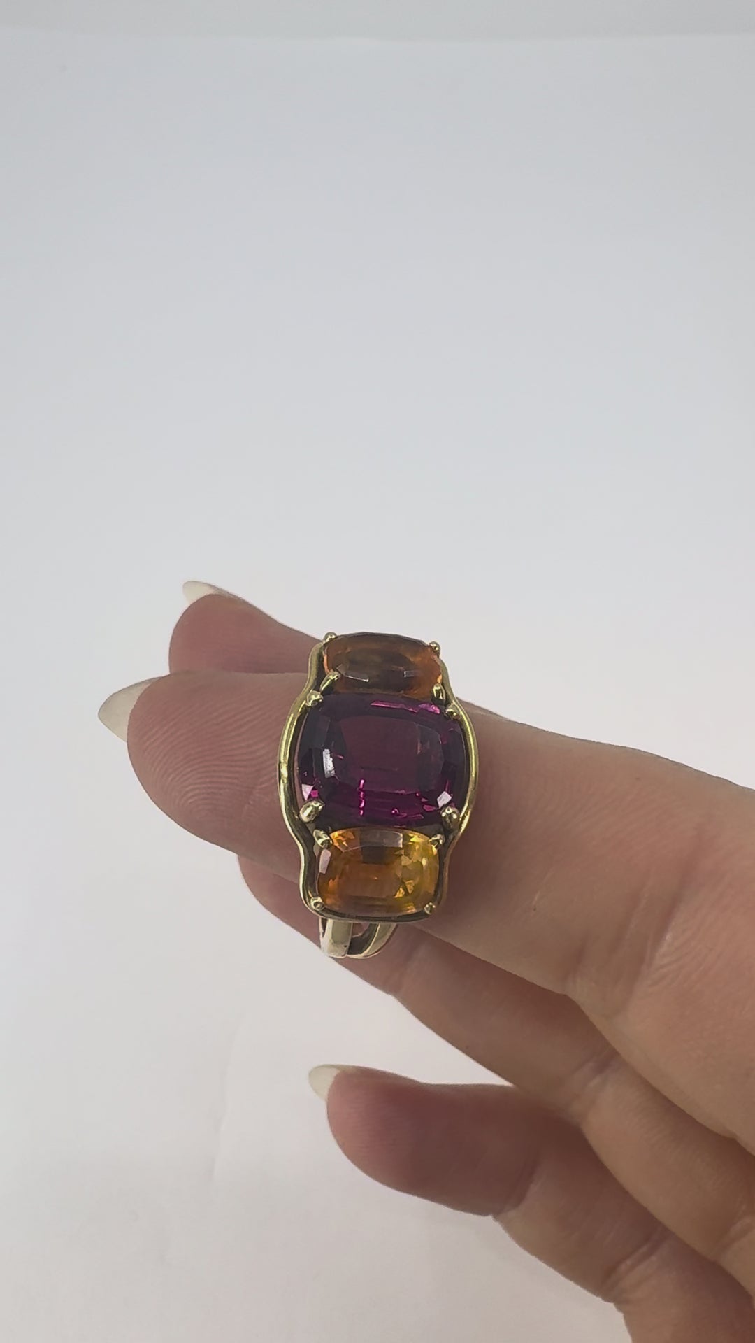 Verdura 18k Gold Rubellite and Madeira Citrine Three Stone Ring
