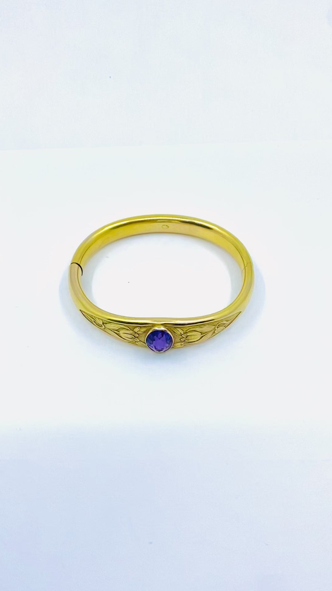 Riker Brothers Art Nouveau 14k Gold Bangle Amethyst Bracelet