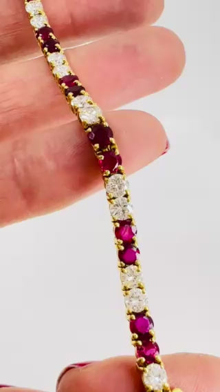 Van Cleef & Arpels Tennis Bracelet 18k Gold Ruby Diamond Vintage Estate Jewelry