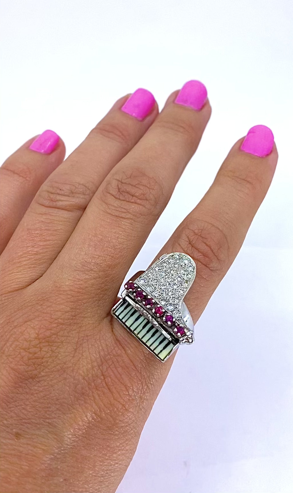 Vintage 14k Gold Grand Piano Diamond Gemstone Ring