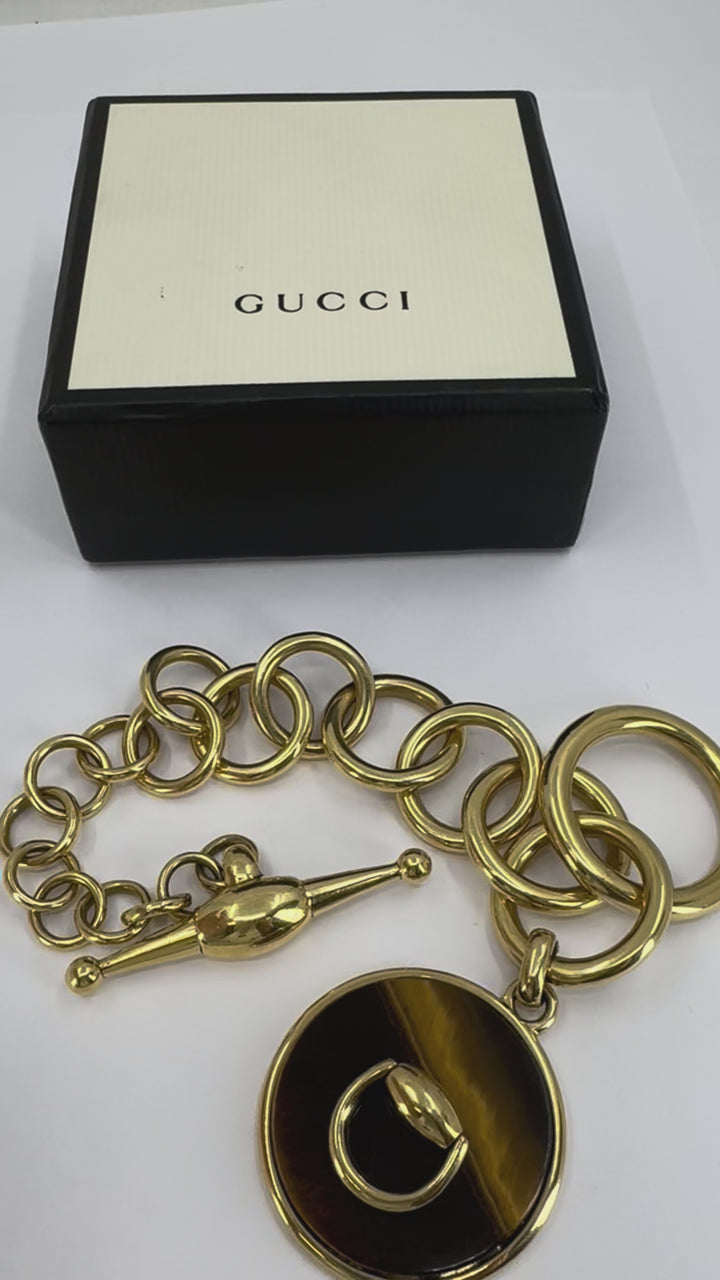 Vintage Gucci Italian 18k Gold Tiger's Eye Bracelet