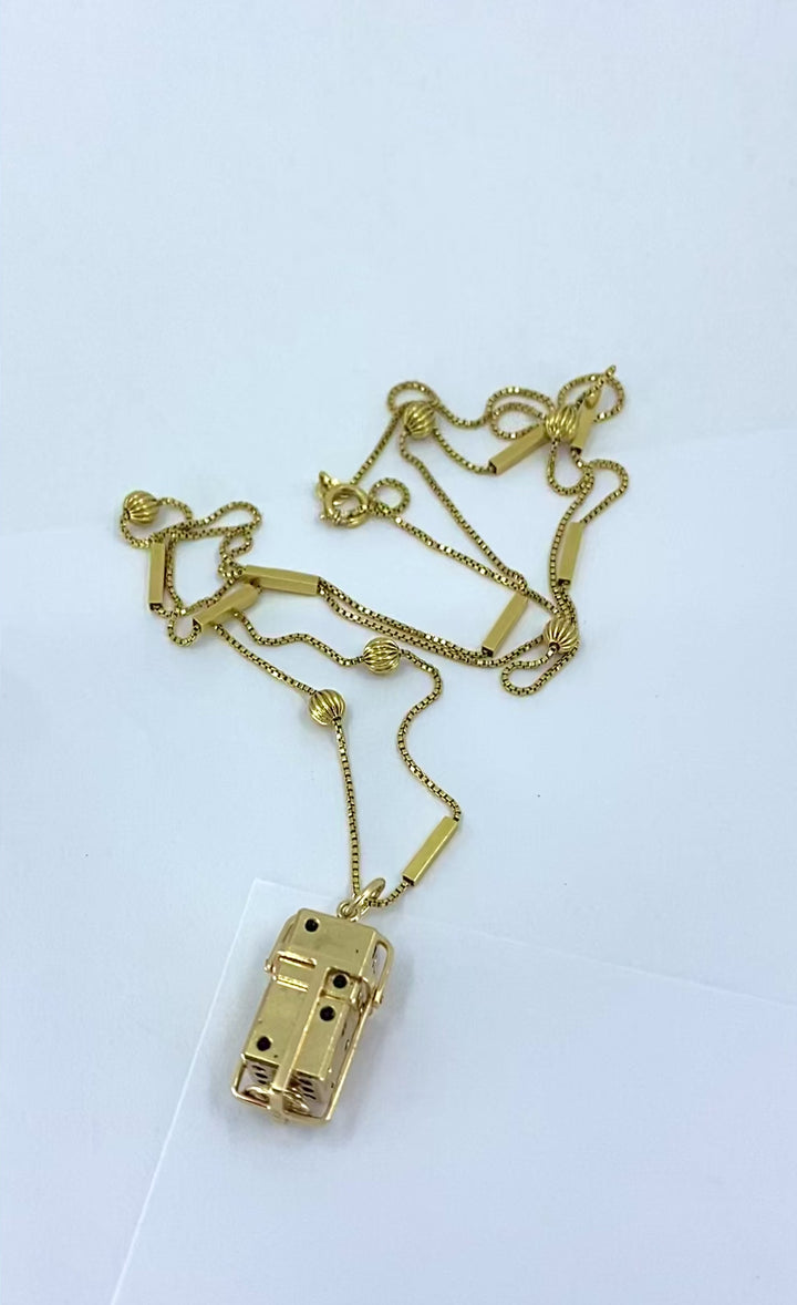 Vintage 14k Gold Dice Pendant with 18k Gold Bar Chain Necklace