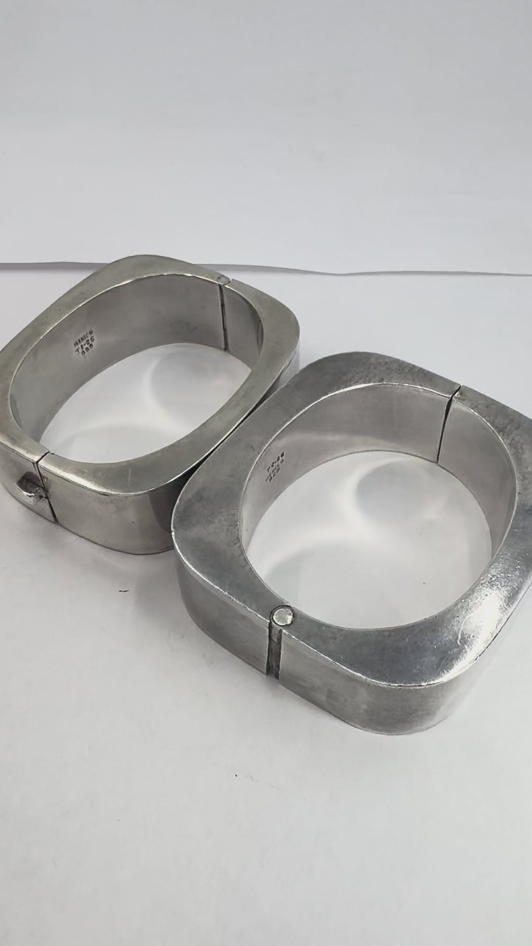 Vintage Sterling Silver Mexico Geometric Hinge Bracelet Pair