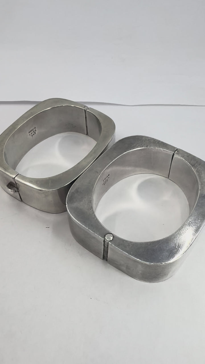 Vintage Sterling Silver Mexico Geometric Hinge Bracelet Pair