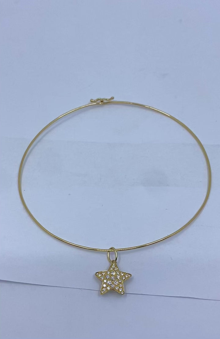 14k Gold Diamond Star Pendant 10k Gold Choker Necklace