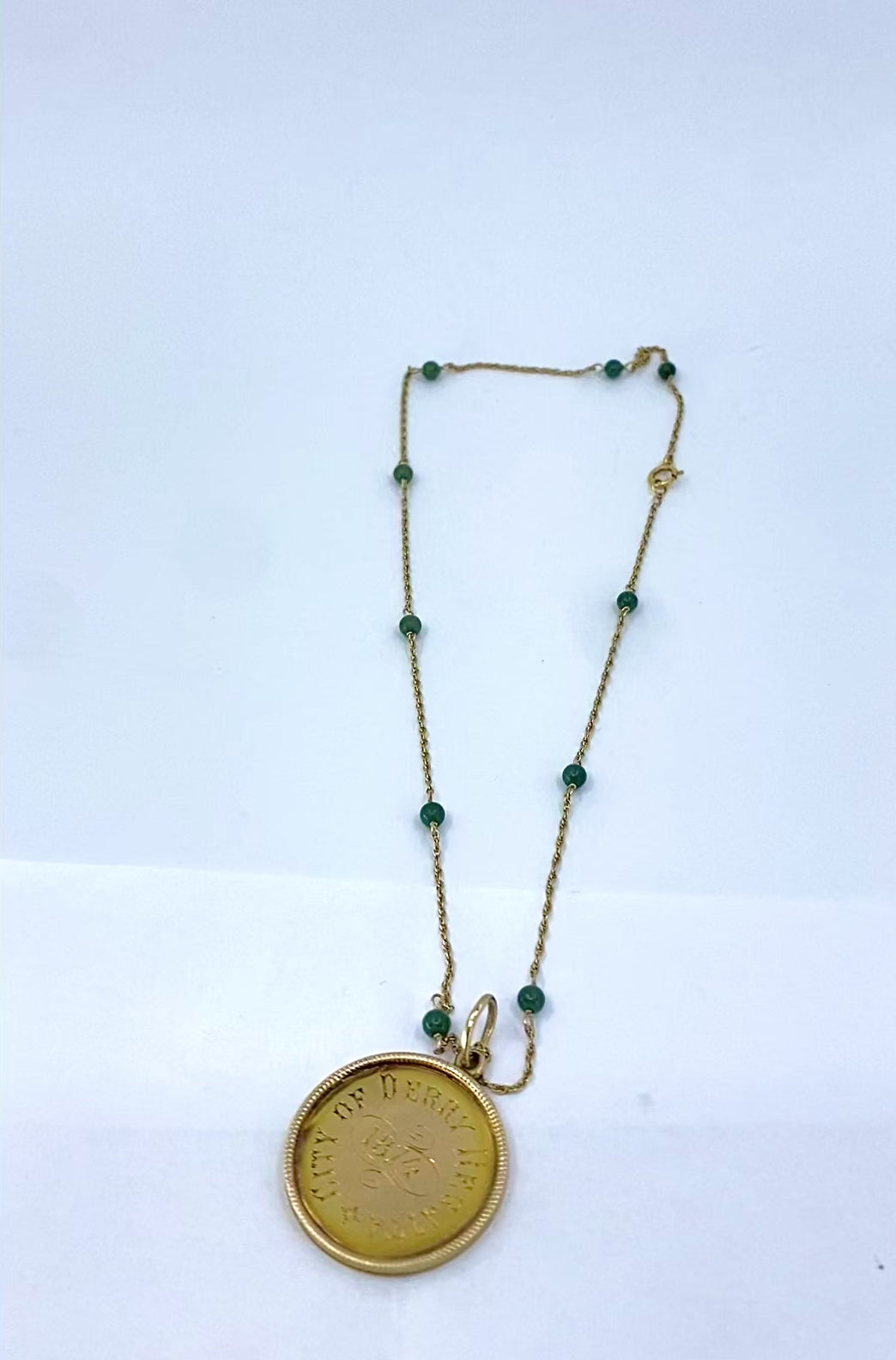 Victorian 14k Gold 1874 Engraved Coin Pendant Necklace