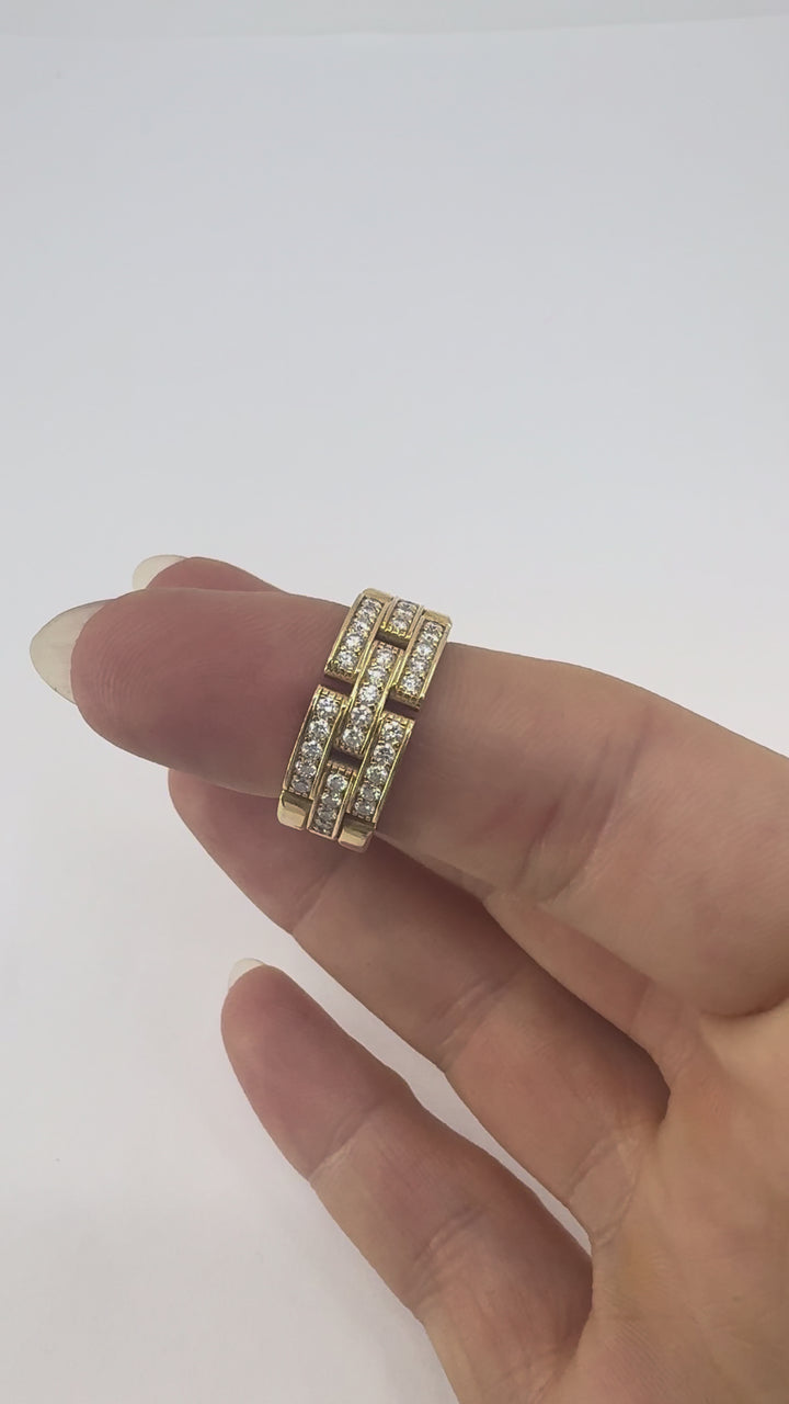Cartier 18k Gold Diamond Triple Row Maillon Panthere Ring
