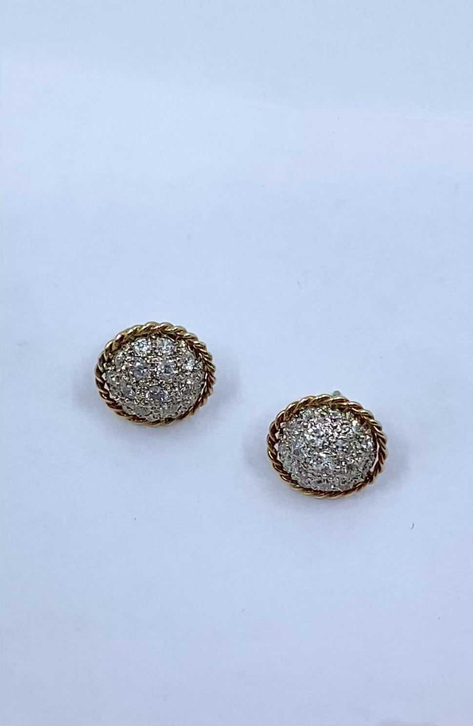 Vintage 14k Gold Stud Earrings Pave Diamond Rope Design