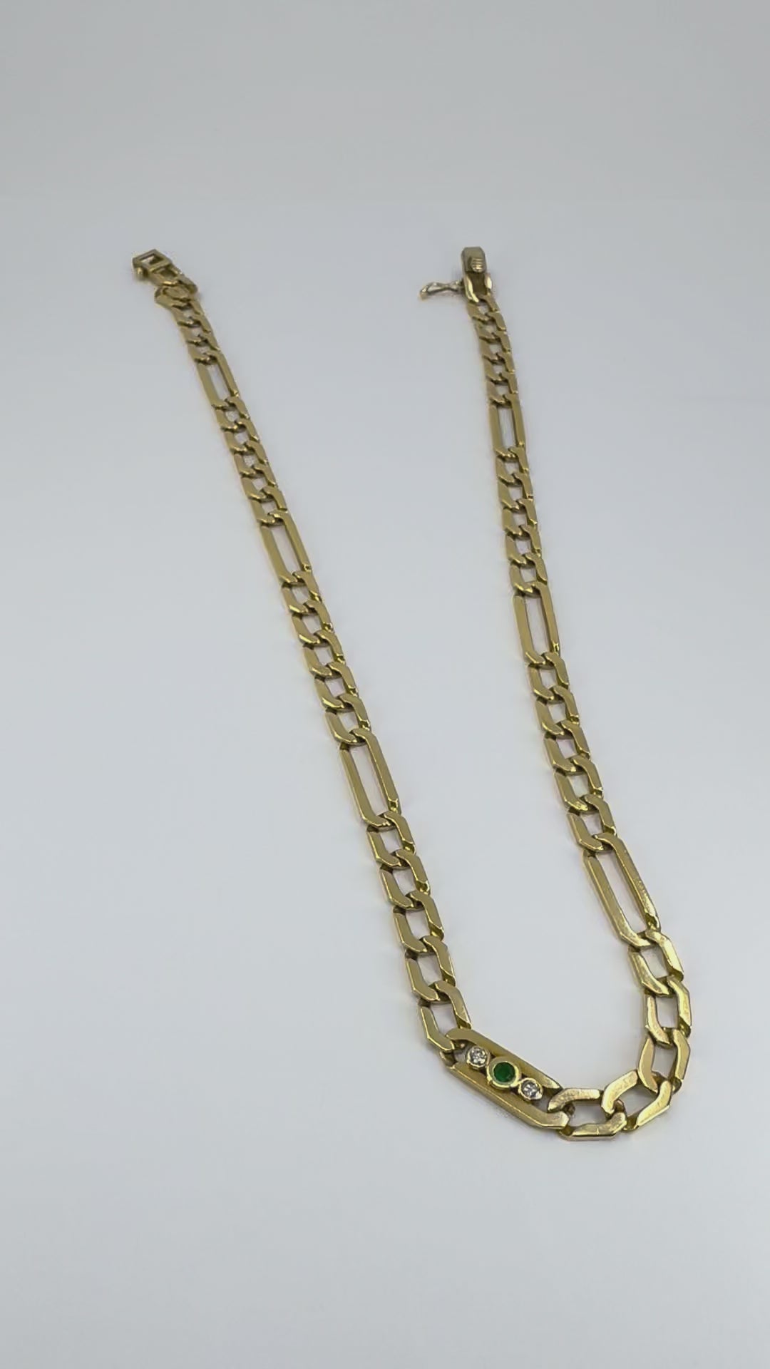 Vintage Cartier 18k Gold Emerald Diamond Chain Link Necklace