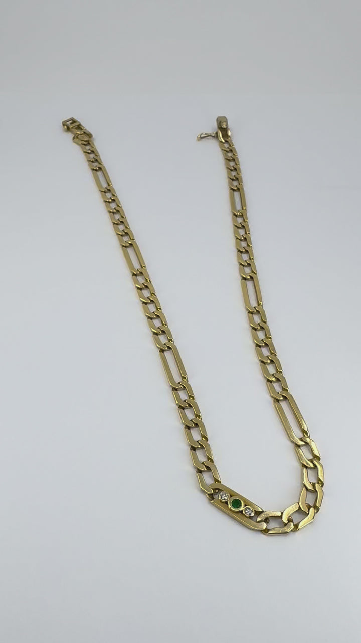 Vintage Cartier 18k Gold Emerald Diamond Chain Link Necklace