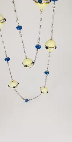 Art Deco Revival Platinum Chain Necklace Diamond Sapphire Enamel Beads