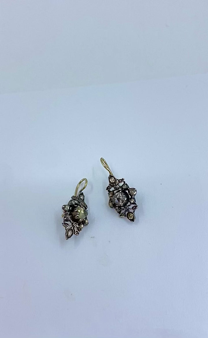 Georgian Diamond Earrings Gold Silver Floral Design