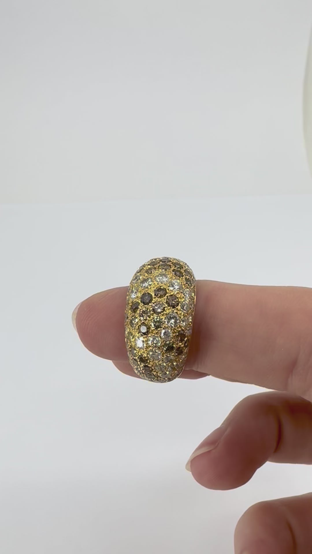 Vintage Cartier Sauvage 18k Gold White Brown Pavé Diamond Dome Ring