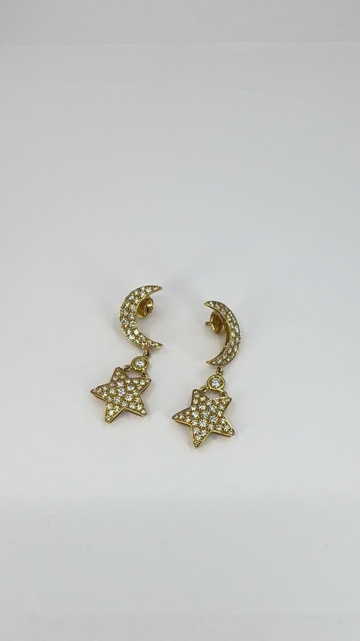 Mouawad 18k Gold Diamond Moon Star Celestial Drop Earrings