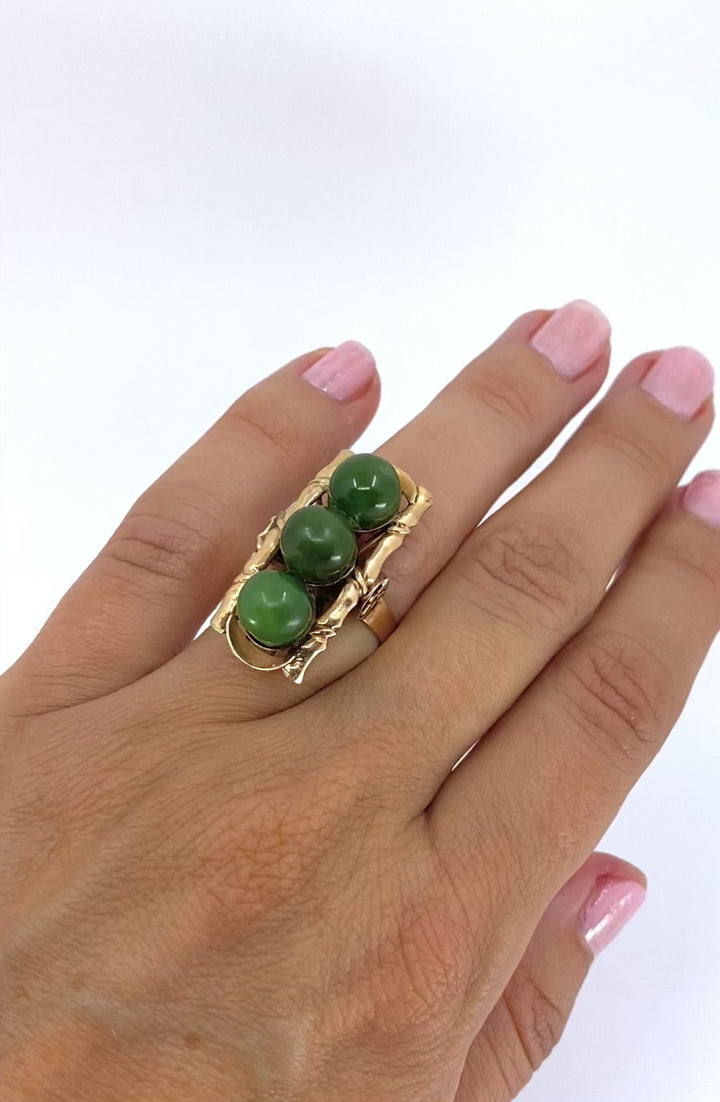 Vintage Jade Ring 14k Gold Bamboo Motif
