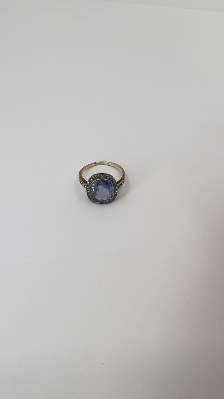 Edwardian Sapphire Diamond Platinum Gold Ring
