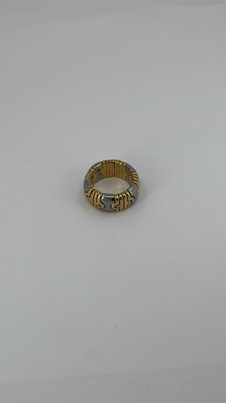 Vintage Bulgari Parentesi 18k Gold Steel Ring