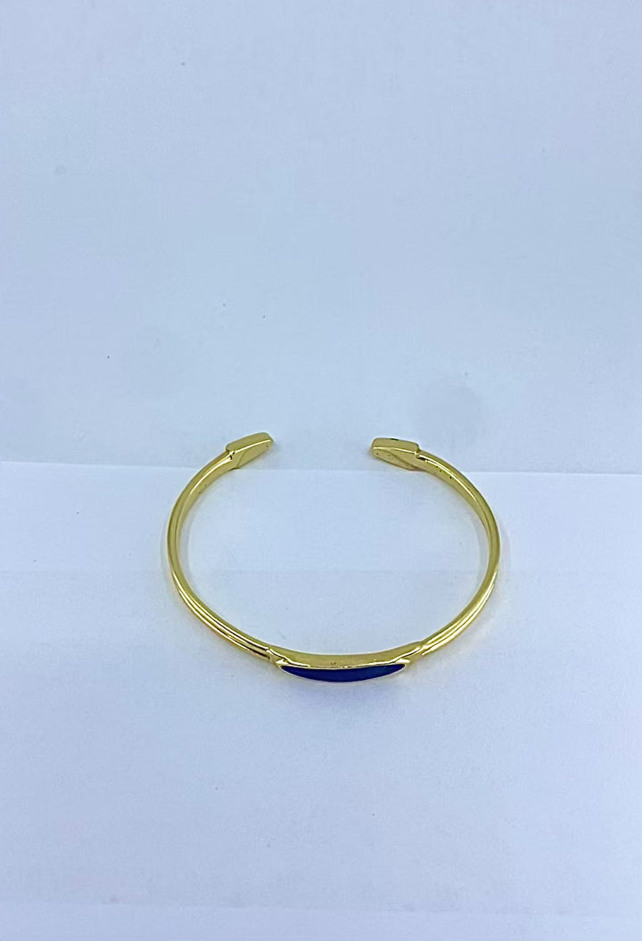 Vintage 18k Gold Blue Enamel Bangle Bracelet