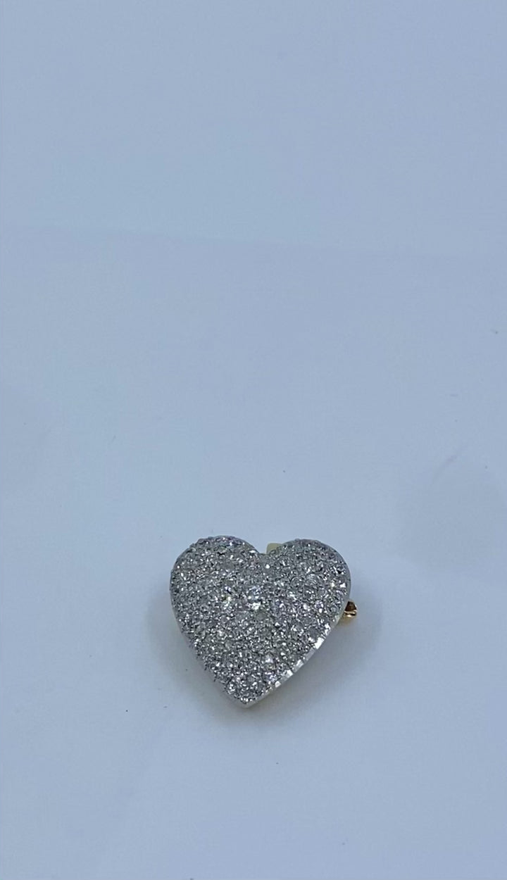 Cartier 18k Gold Platinum Pavé Diamond Heart Brooch-Pendant