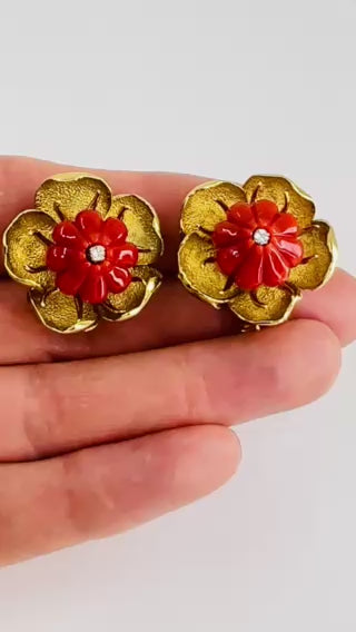 Vintage Tiffany & Co. Coral Floral Earrings 18k Gold