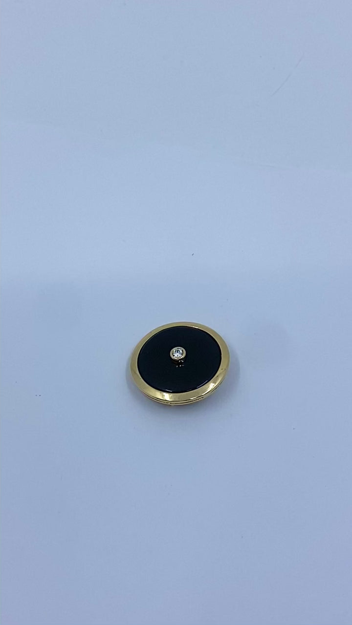 Vintage 14k Gold Onyx Diamond Round Pendant