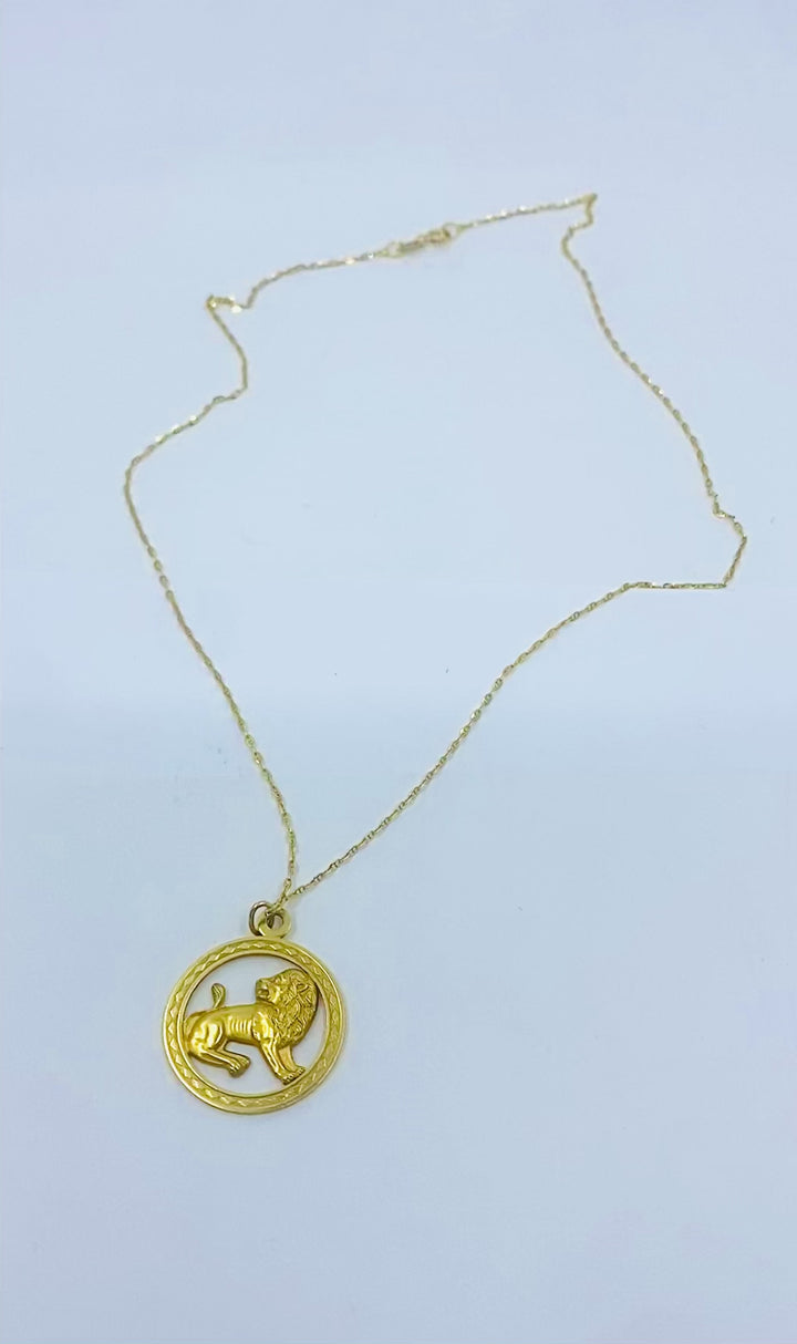 Vintage Leo Zodiac 18k Gold Pendant 14k Gold Chain Necklace