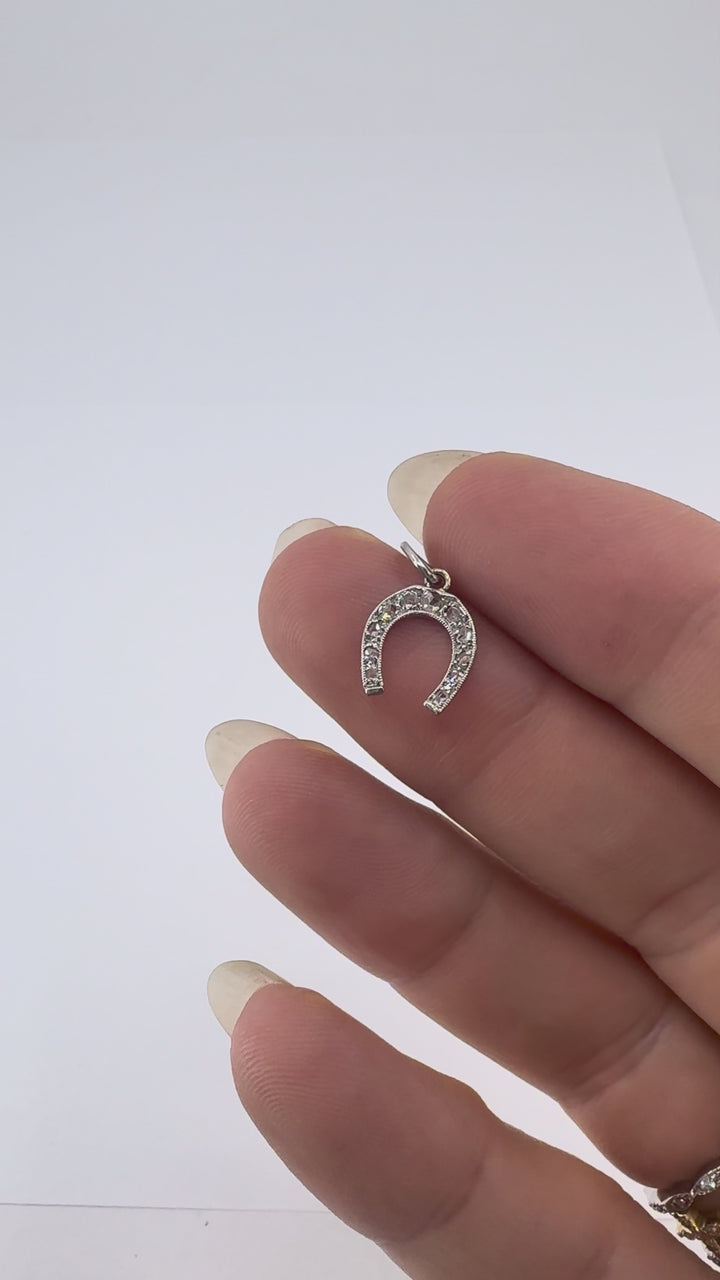 Edwardian Platinum Rose Cut Diamond Horseshoe Pendant