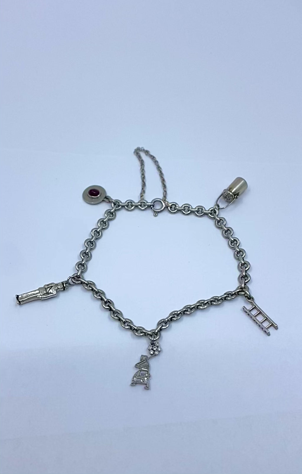 Vintage Platinum Charm Bracelet Diamond Gemstone