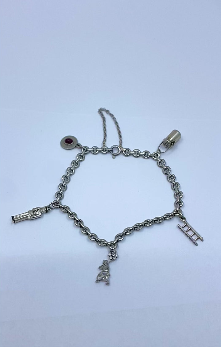 Vintage Platinum Charm Bracelet Diamond Gemstone